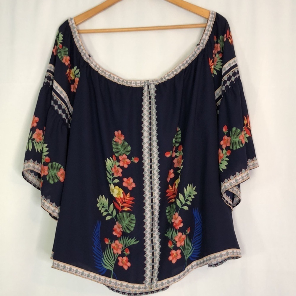 Flower & Feather Floral Chiffon Tunic/Blouse Off Shoulder Size 3XL - Picture 8 of 12